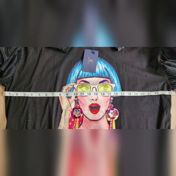 NWT Ellazhu Girl Face‎ Print Black Dress One Size - Picture 4 of 9